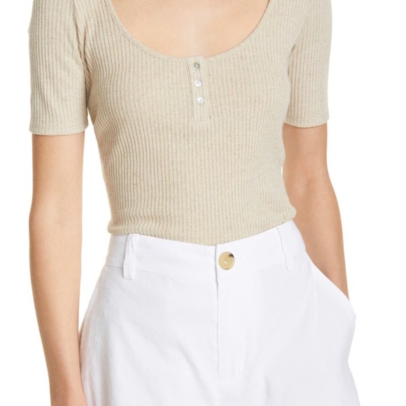 Vince Linen Henley Scoop Neck Top Natural Color - Picture 2 of 11